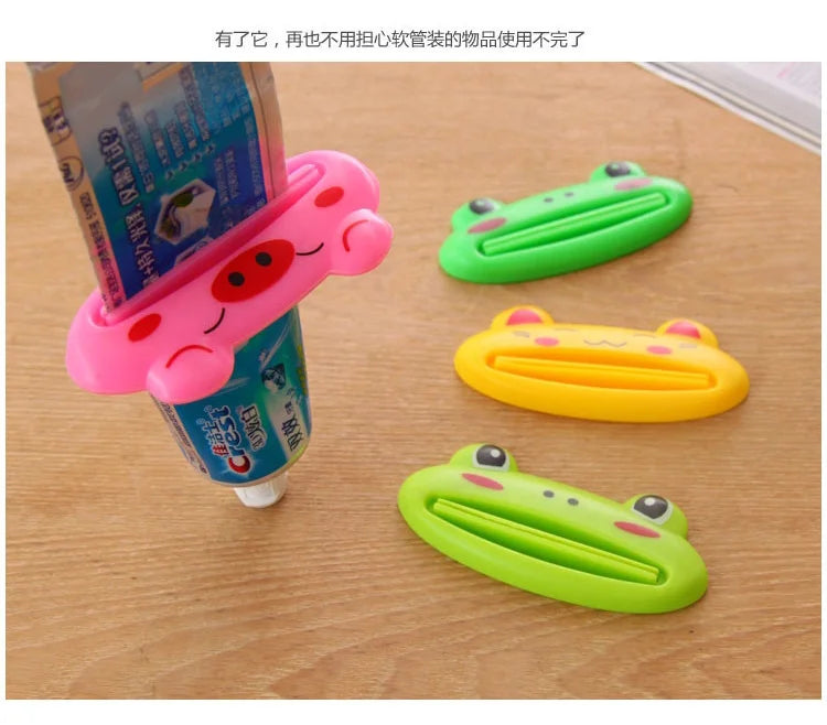 Lindo dispensador de pasta de dientes en caricatura enrollable, clips para limpiador facial, soporte de pasta de dientes para niños, ahorrador de tubo, accesorios de baño