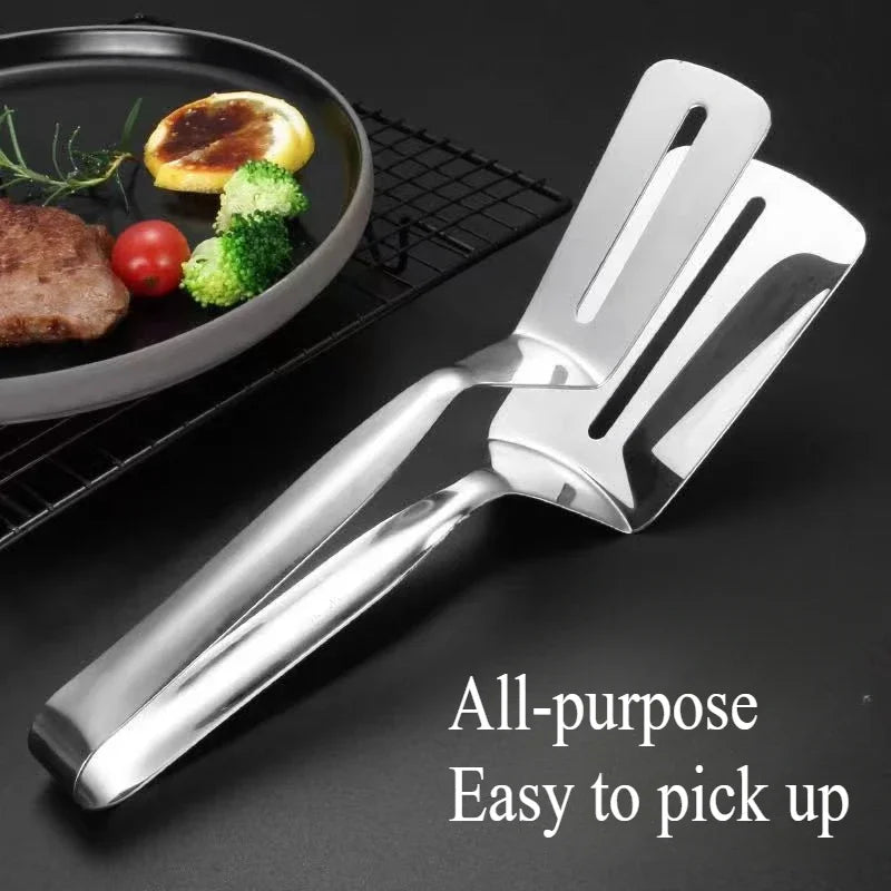 Pala de pescado frito de acero inoxidable dos en uno, pala de doble cara, clip para pescado, pala para filete frito, clip para freír, utensilios de cocina