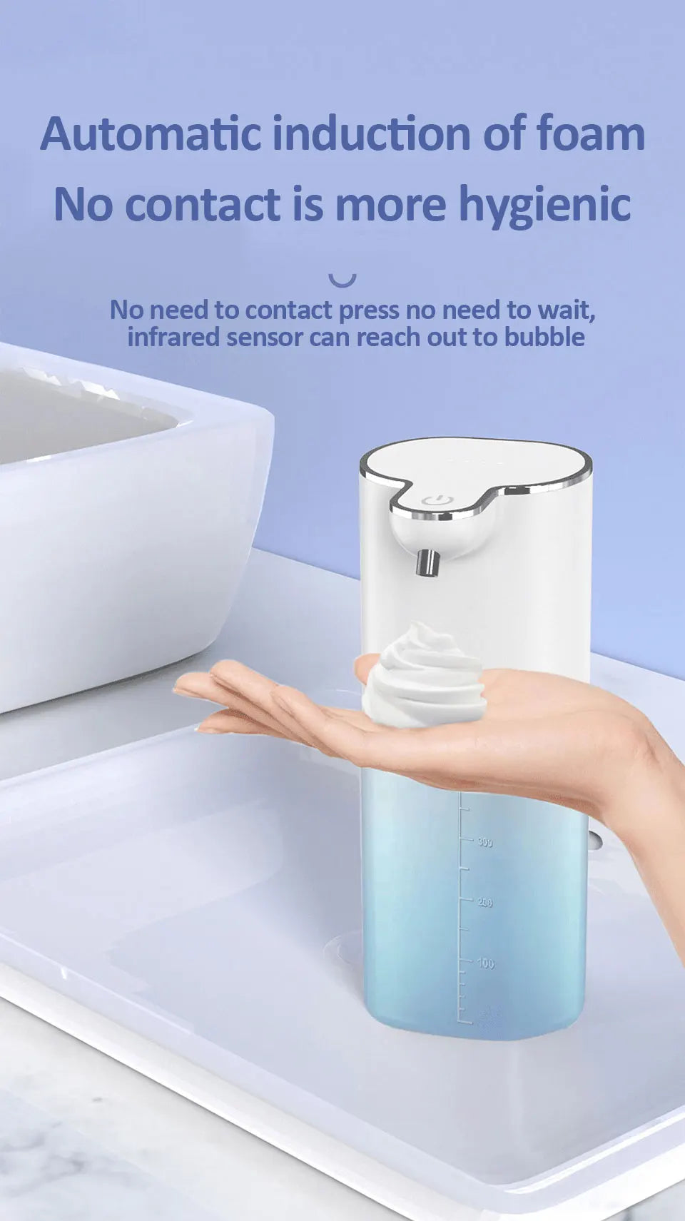 Dispensadores de Jabón Automáticos 400ml 4 Marchas Ajustables Máquina Inteligente de Lavado de Manos para Baño USB Recargable Desinfectante de Manos Sin Contacto