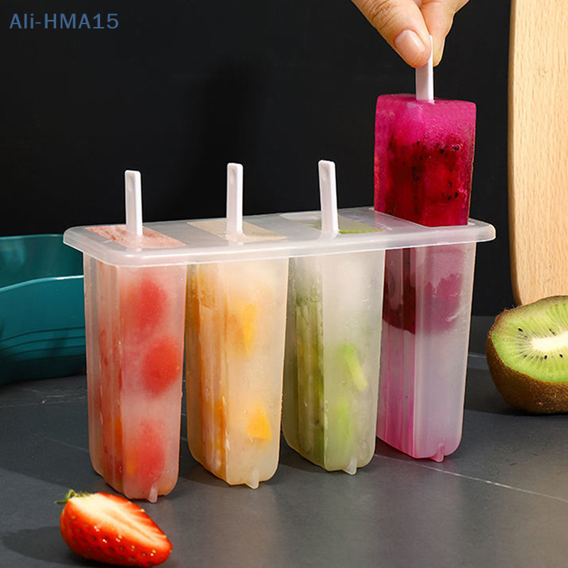 Molde para Helado 4 Moldes para Paletas Conjunto Fabricador de Hielo, Bandeja de Hielo, DIY Reutilizable con Palitos y Tapa Herramienta de Cocina Creativa Verano