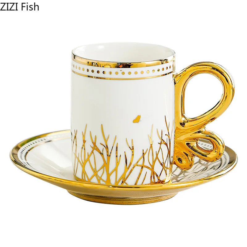 Juego de 6 piezas de tazas de espresso Set de té Retro Té de la tarde Tazas de café con platillos Juego de tazas para parejas Taza de hogar Creativa Juego de vasos Regalo