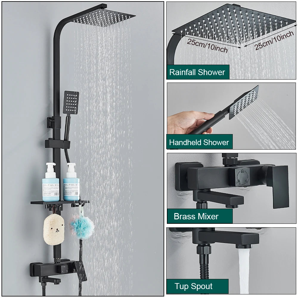 Sistema de Ducha Tipo Columna Negro Mate con Ducha Higiénica