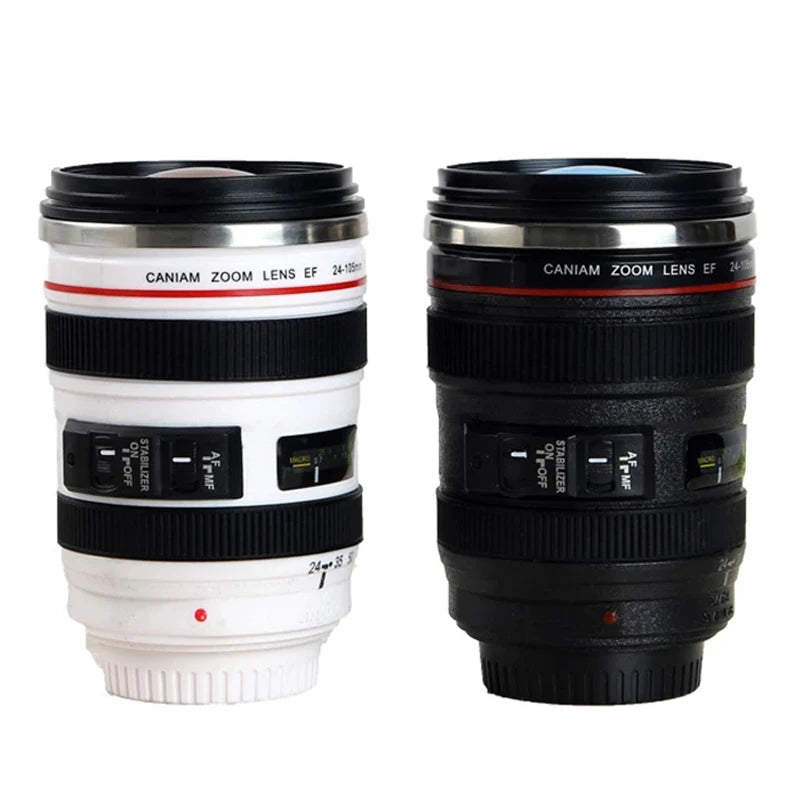 Taza de café de lente de cámara SLR de acero inoxidable EF24-105mm Negro/Blanco regalo creativo