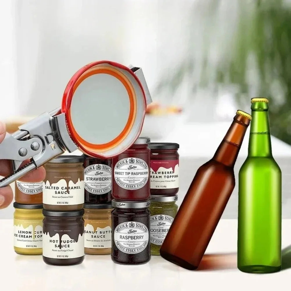 1/2 Piezas Abridor de Botellas, Tarros y Latas de Acero Inoxidable Ajustable de Alta Resistencia Multifuncional que Ahorra Esfuerzo, Herramienta de Cocina de Fácil Agarre