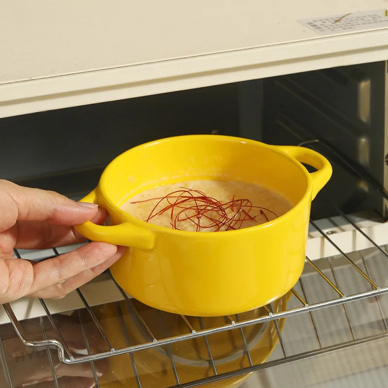 1 pieza de cuenco pequeño de cerámica con doble asa - Seguro para horno para flan de huevo al vapor, sopa casera, pudín, horneado y guisos