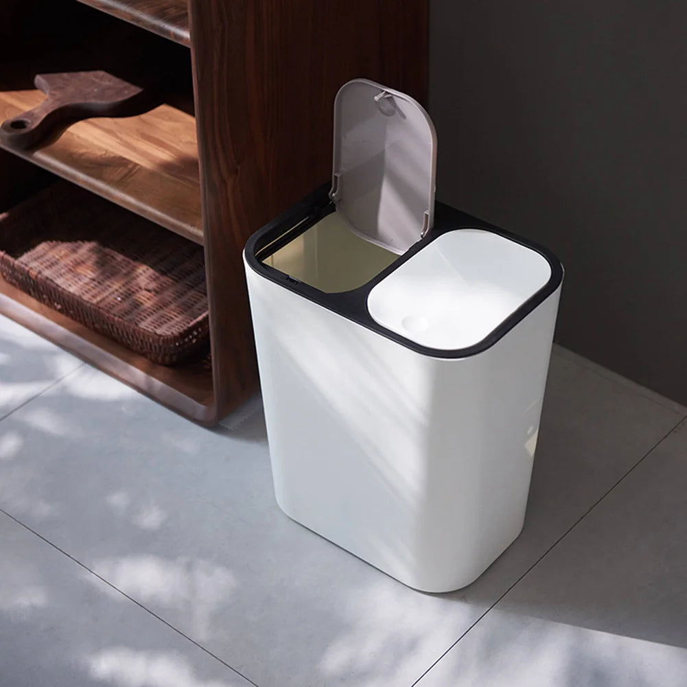 Cubo de basura de cocina de 15L Doble reciclaje 2 secciones Decoración del hogar Sala de estar Dormitorio Baño
