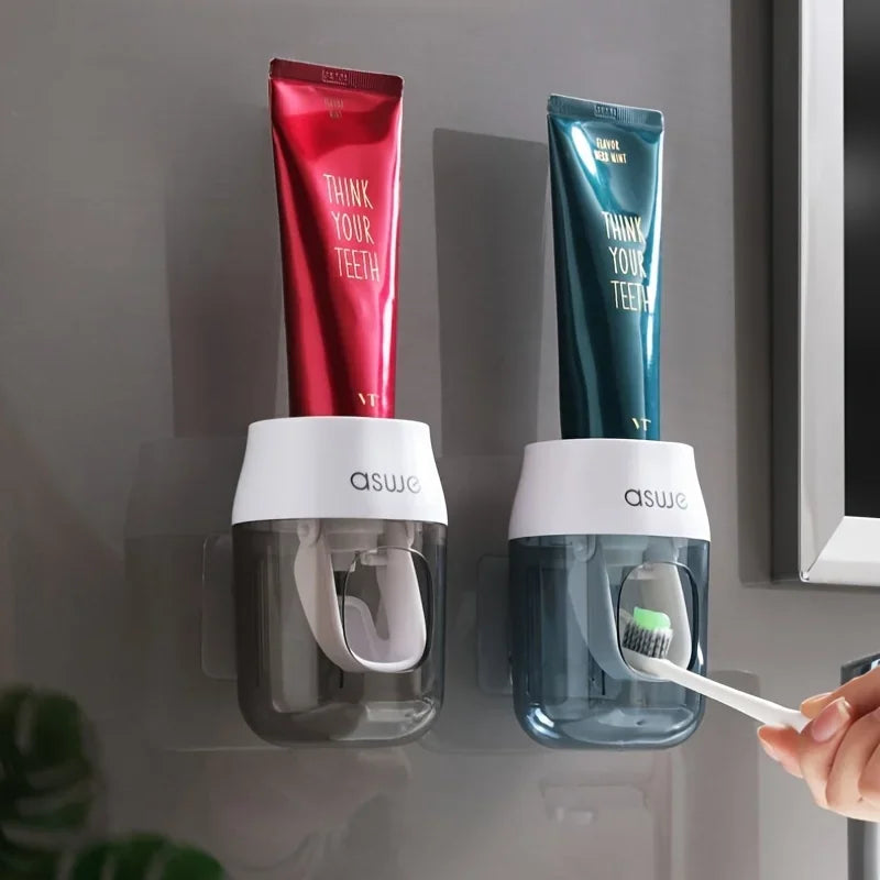 Dispensador automático de pasta de dientes montado en la pared, fácil de instalar sin taladrar, adecuado para varios tubos de pasta de dientes en espiral