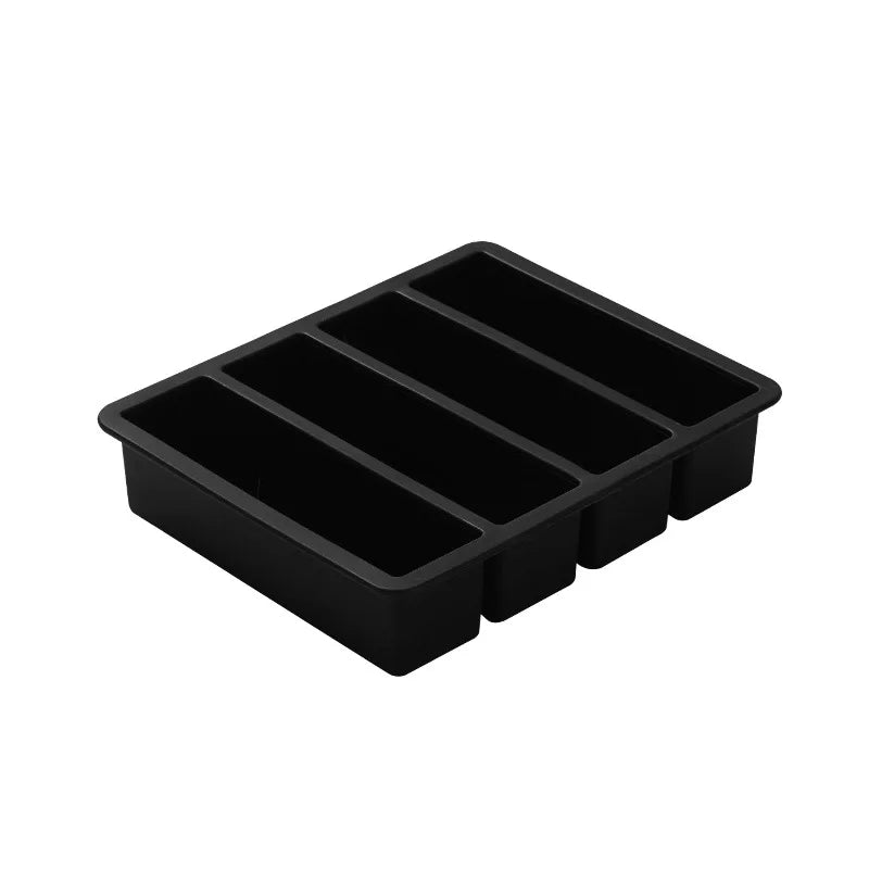 Bandeja de hielo cuadrada de 4 celdas, tira larga, molde de silicona de grado alimenticio, bandeja de hielo rectangular reutilizable para el hogar con tapa o sin tapa