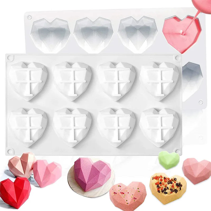 Juego de Moldes de Silicona en Forma de Diamante con Letras y Números, 1/6/8 Cavidades en Forma de Corazón para Mousse, Pasteles, Chocolate, Jabón y Velas