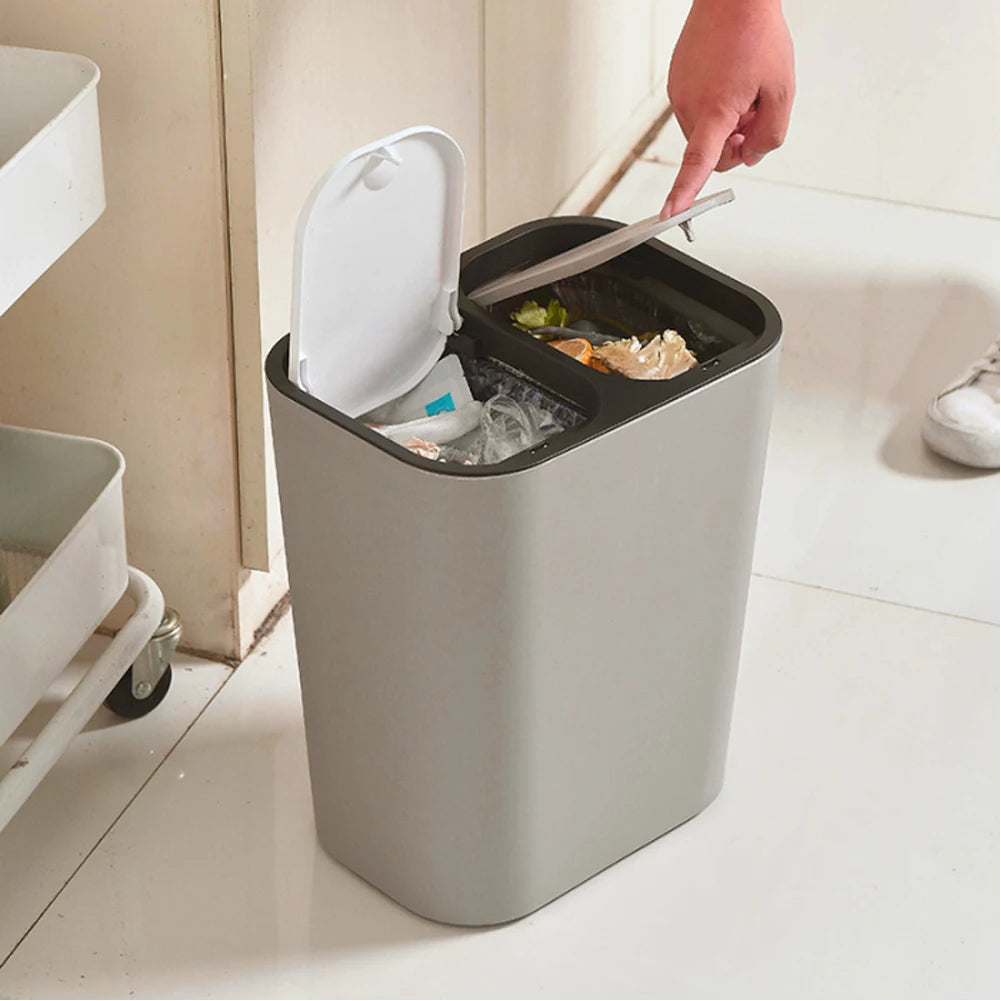 Cubo de basura de cocina de 15L Doble reciclaje 2 secciones Decoración del hogar Sala de estar Dormitorio Baño