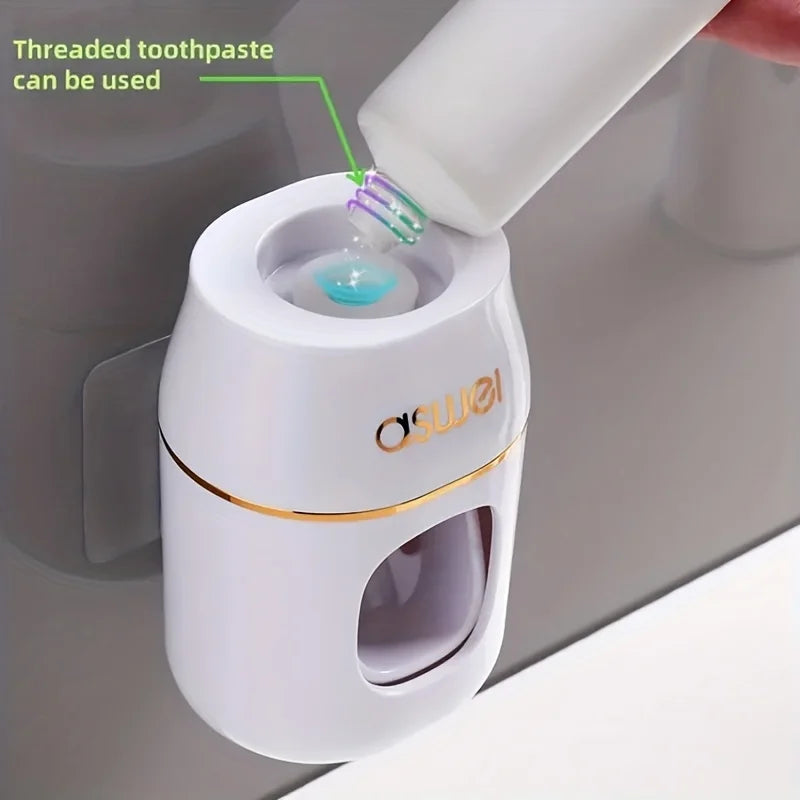 Dispensador automático de pasta de dientes montado en la pared, fácil de instalar sin taladrar, adecuado para varios tubos de pasta de dientes en espiral