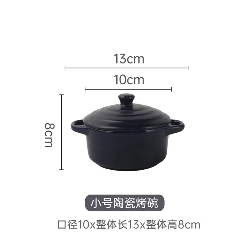 1 pieza de cuenco pequeño de cerámica con doble asa - Seguro para horno para flan de huevo al vapor, sopa casera, pudín, horneado y guisos