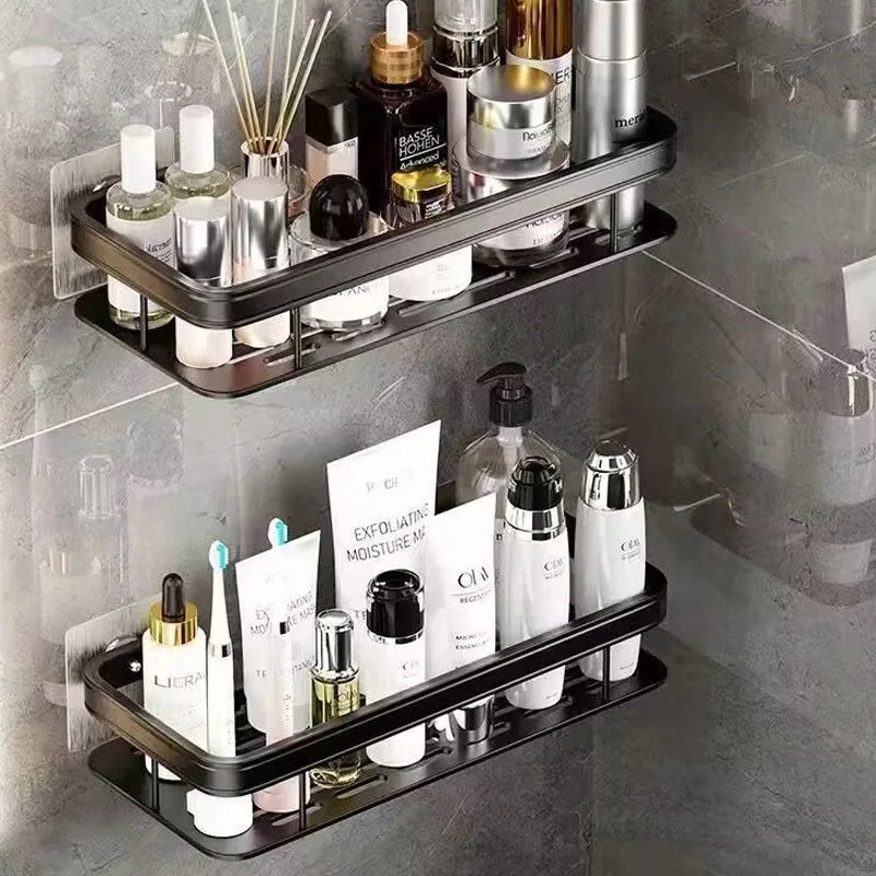 Punch Holes Black Gold Aluminum Shelves Bathroom Kitchen Storage Double Layer Space Saving Rustproof Wall Mounted Design