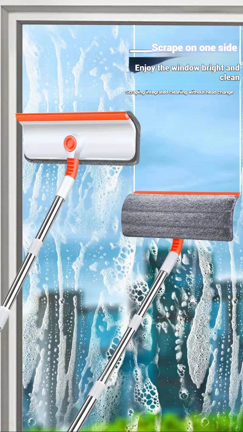 Limpiador de Ventanas con Mango Largo (51 pulg.), Herramienta de Limpieza de Vidrios con Escobilla de Silicona y Cepillo de Microfibra, Kit de Limpieza de Ventanas