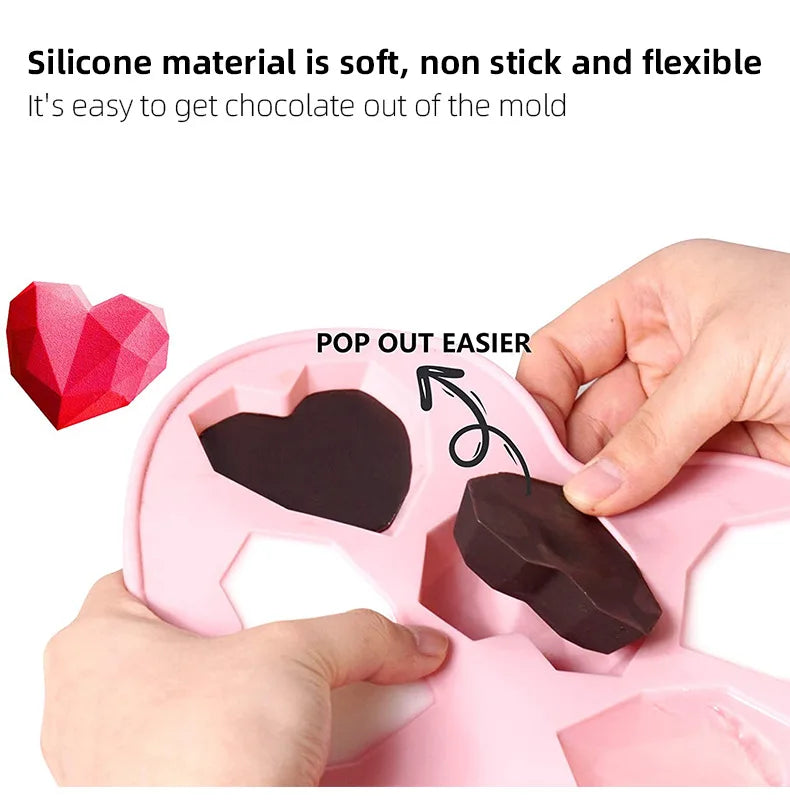 Juego de Moldes de Silicona en Forma de Diamante con Letras y Números, 1/6/8 Cavidades en Forma de Corazón para Mousse, Pasteles, Chocolate, Jabón y Velas